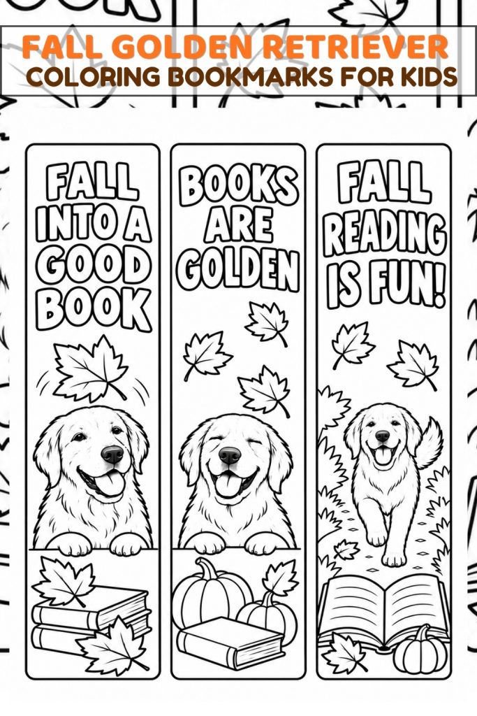 Fall Golden Retriever Coloring Bookmarks for Kids - Free Printable Fall Golden Retriever Coloring Bookmarks for Kids - Free Printable